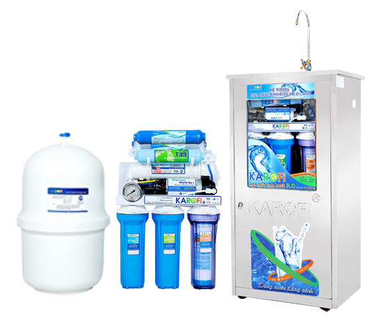 Máy lọc nước Karofi 7 cấp lọc bình áp nhựa đồng hồ áp (KD7N)