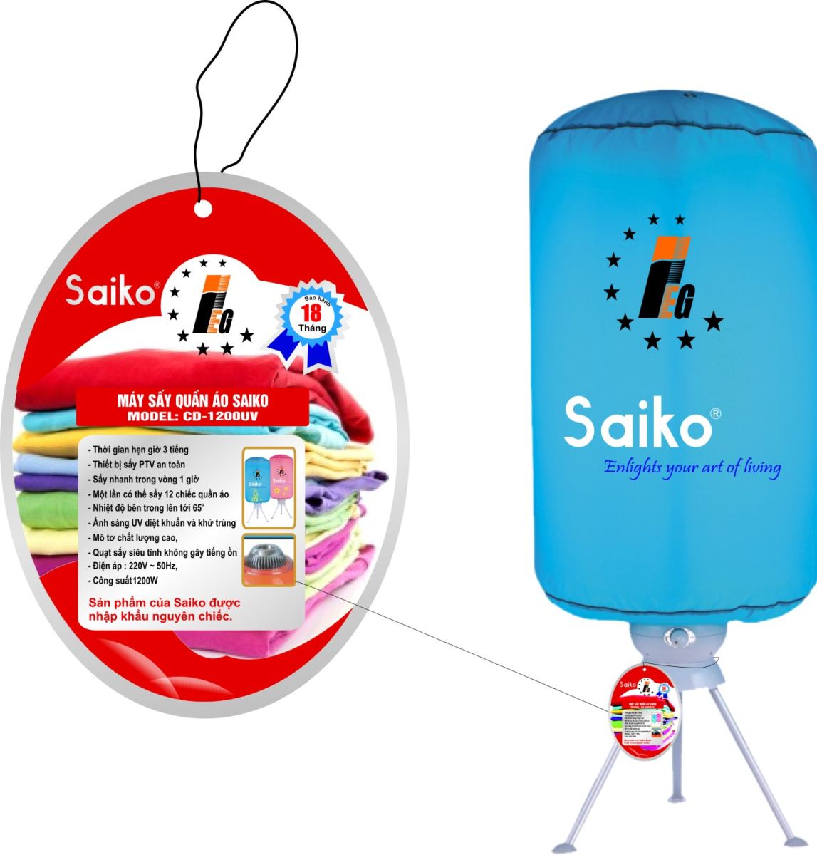 Máy sấy quần áo Saiko CD- 1200UV