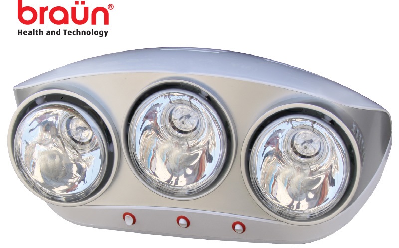 Đèn sưởi nhà tắm Braun 3 bóng màu bạc (BU03)